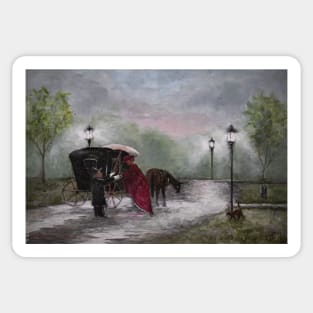 Oil Painting Victorian Era Horse Buggy Sticker